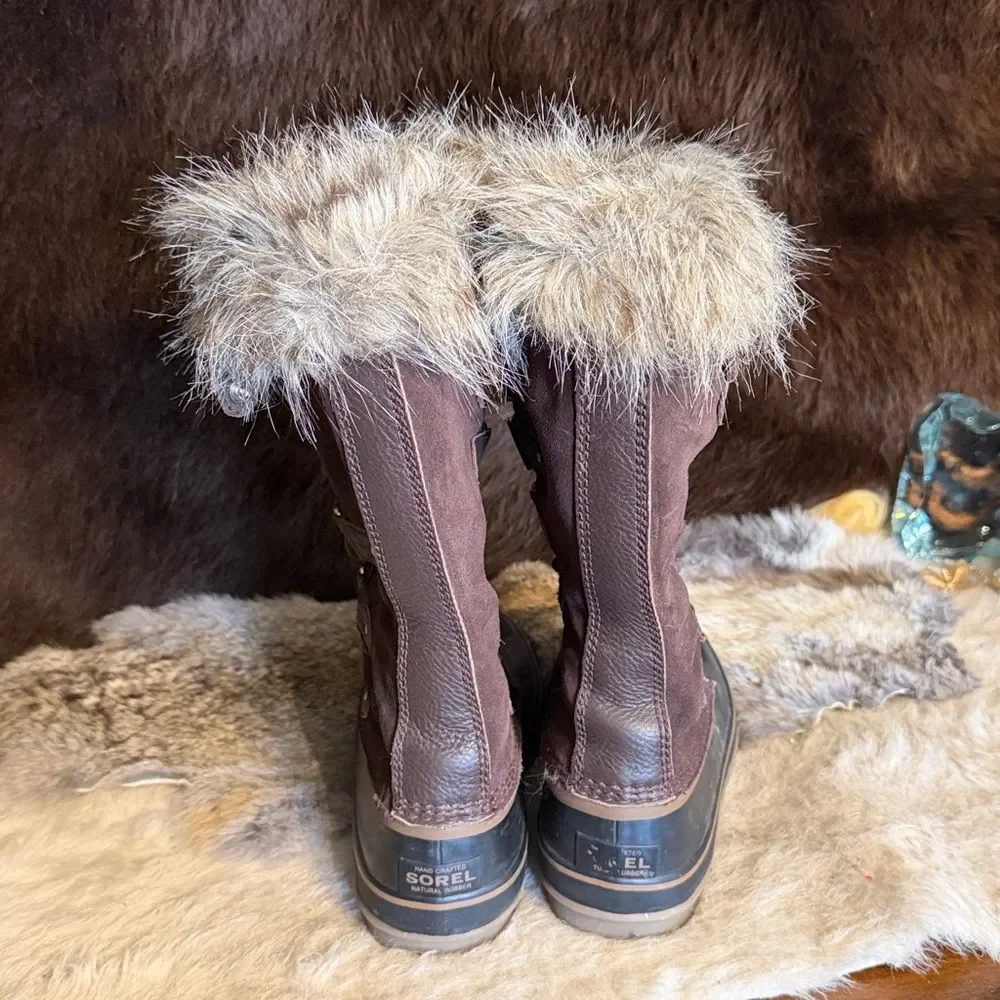 Sorel Brown Faux Fur-Trim Winter Lace-Up Boots 8.5 (BK7)